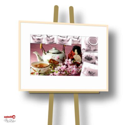 Geisha und japanische Kirsche 71x56 cm FineArtPrint + Glasrahmen