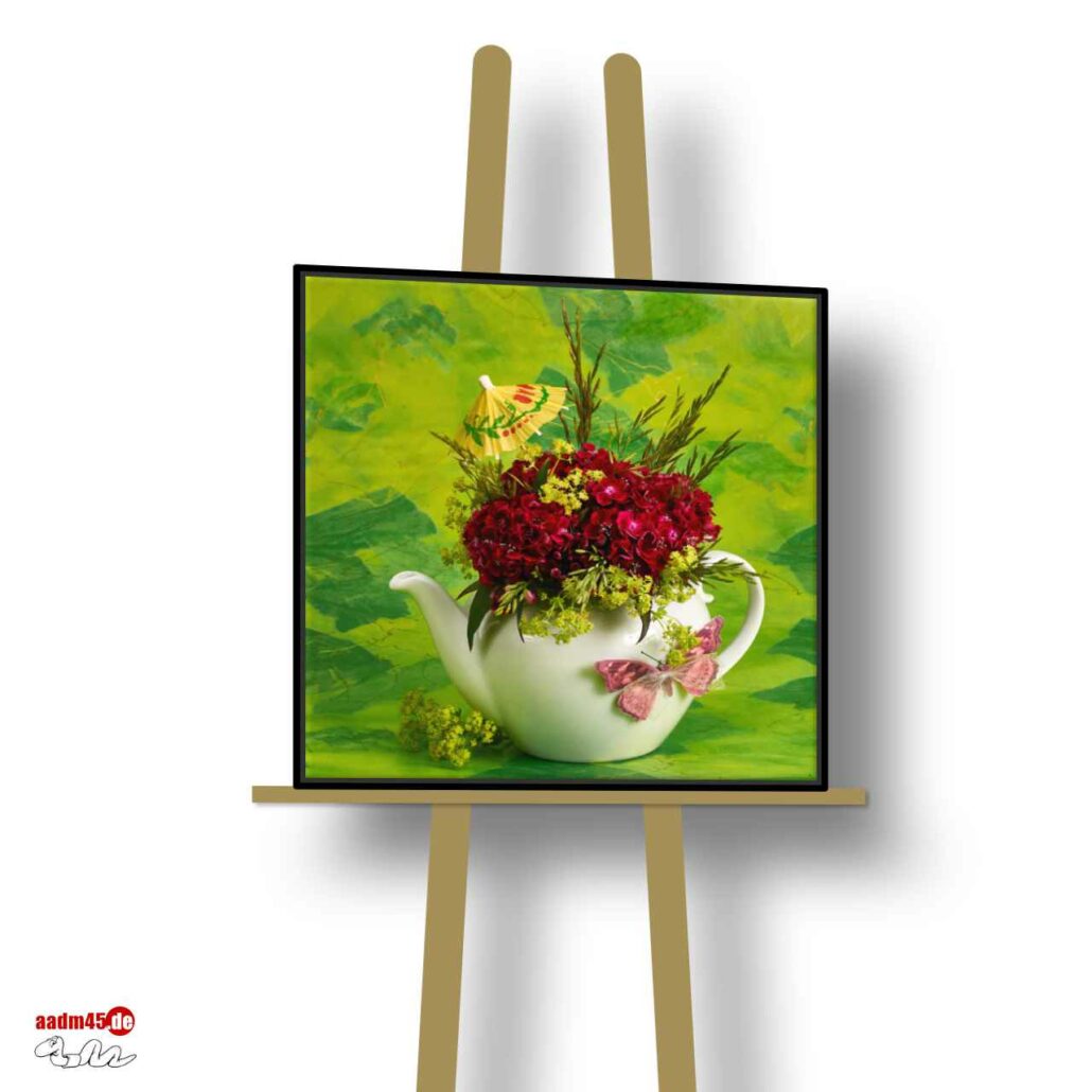 Edition Teeblumen Motiv Nelken Pigmentdruck auf Leinwand 45x45 cm