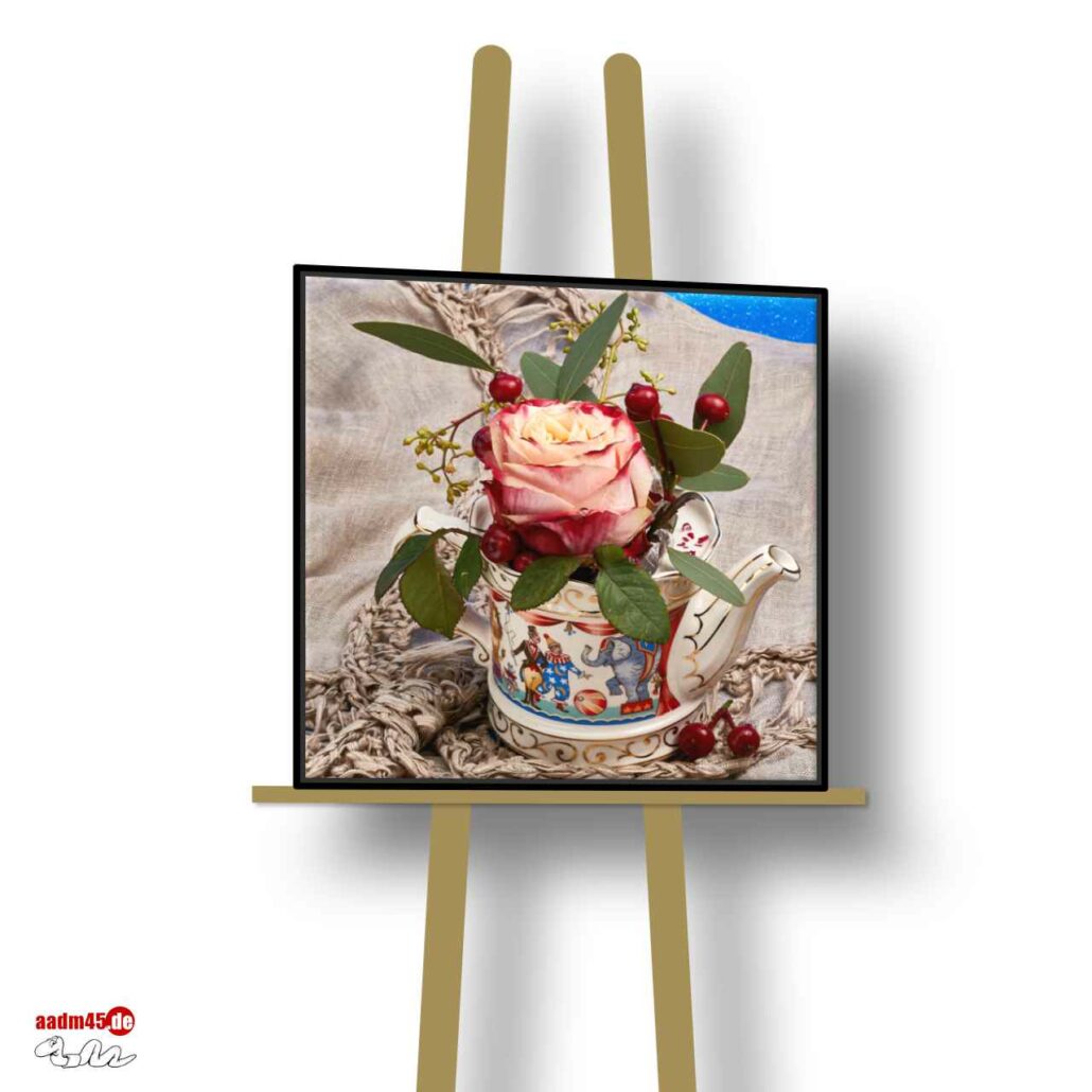 Edition Teeblumen Motiv Rose Pigmentdruck auf Leinwand 45x45 cm