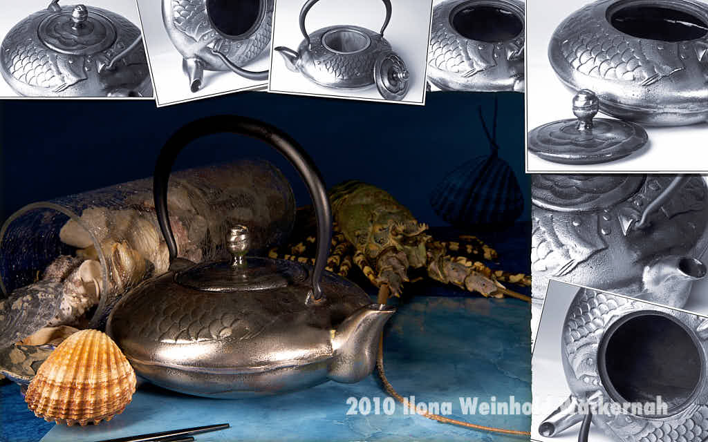 Wandbild Fotografie Teekomposition Fisch und Muscheln