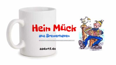 Produktbild Fototasse »Hein Mück aus Bremerhaven 2« – Karikatur von Heinz Glaasker © 2021 links