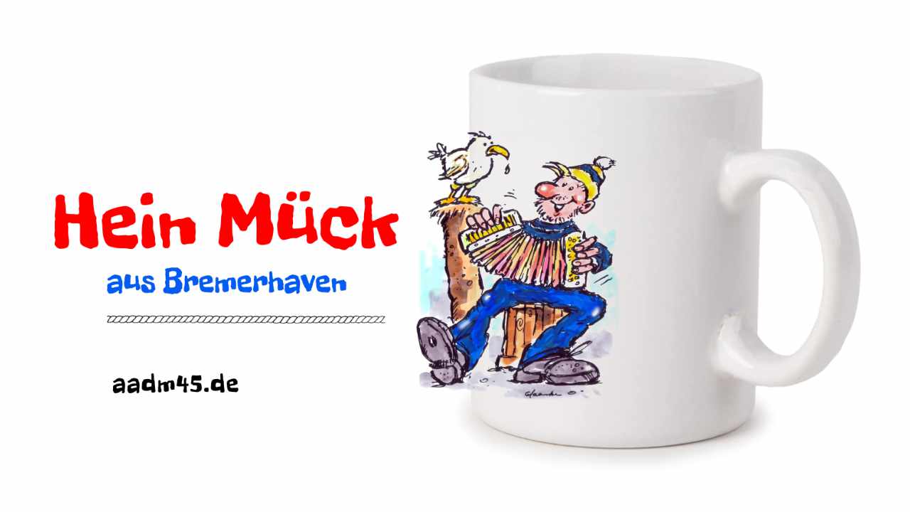 Produktbild Fototasse »Hein Mück aus Bremerhaven 2« – Karikatur von Heinz Glaasker © 2021 rechts