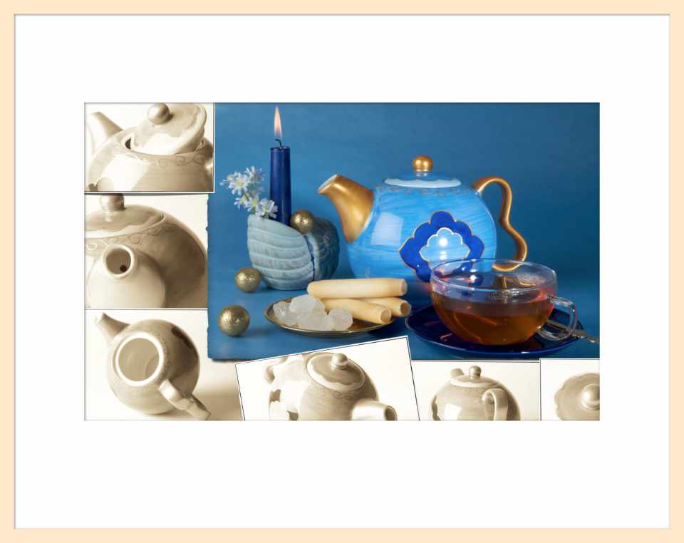 Produktbild Wandbild Teekomposition blaue Kanne mit Kerze
