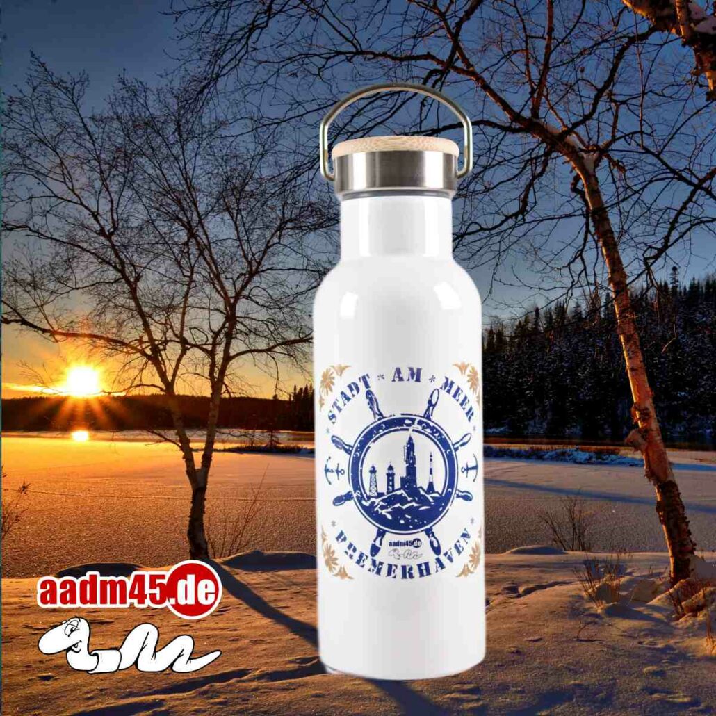 ToGo Bremerhaven Steuerrad Thermoflasche mit Bambusdeckel